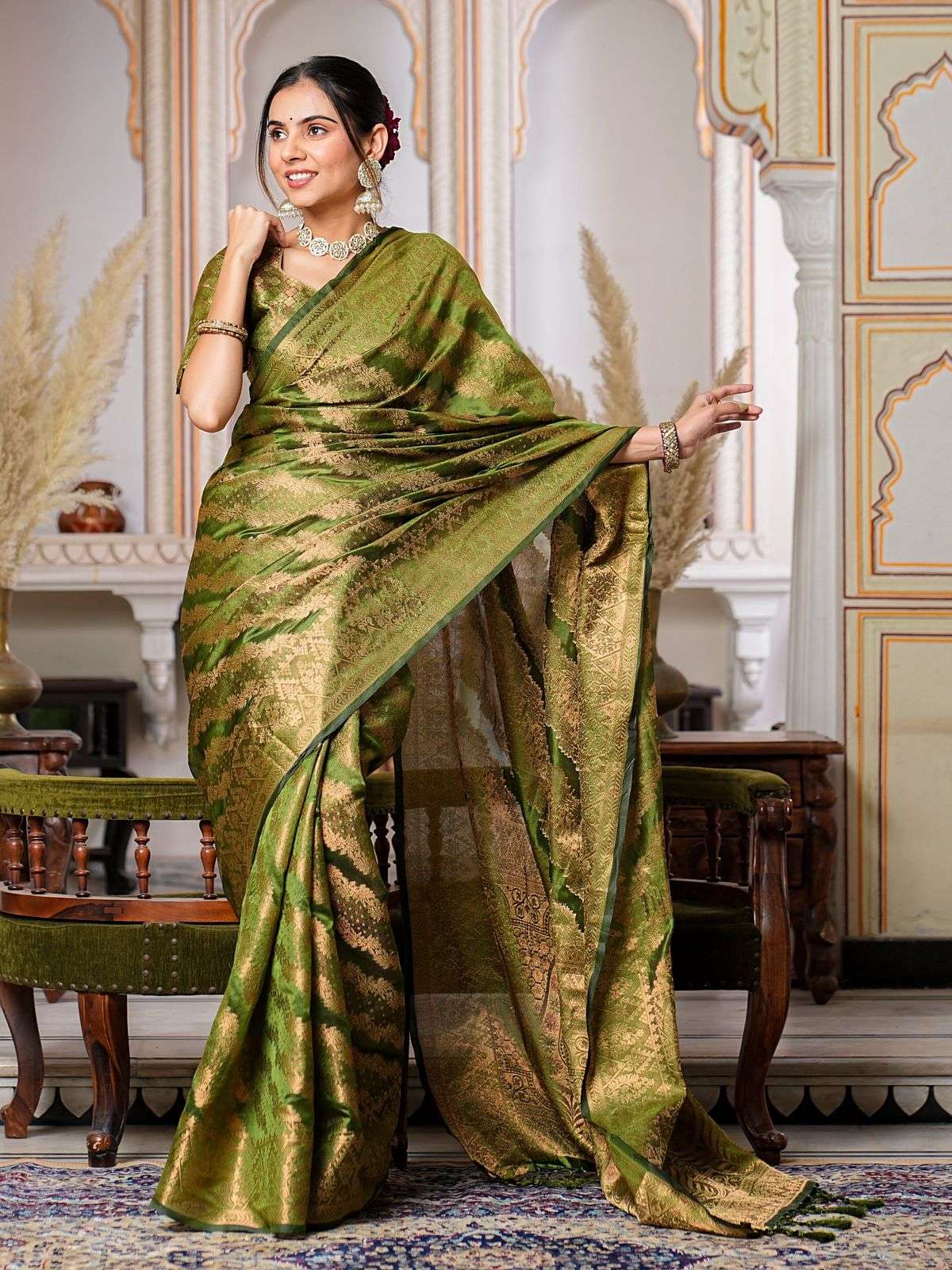 Mehandi GreenColor Pure Organza Saree 